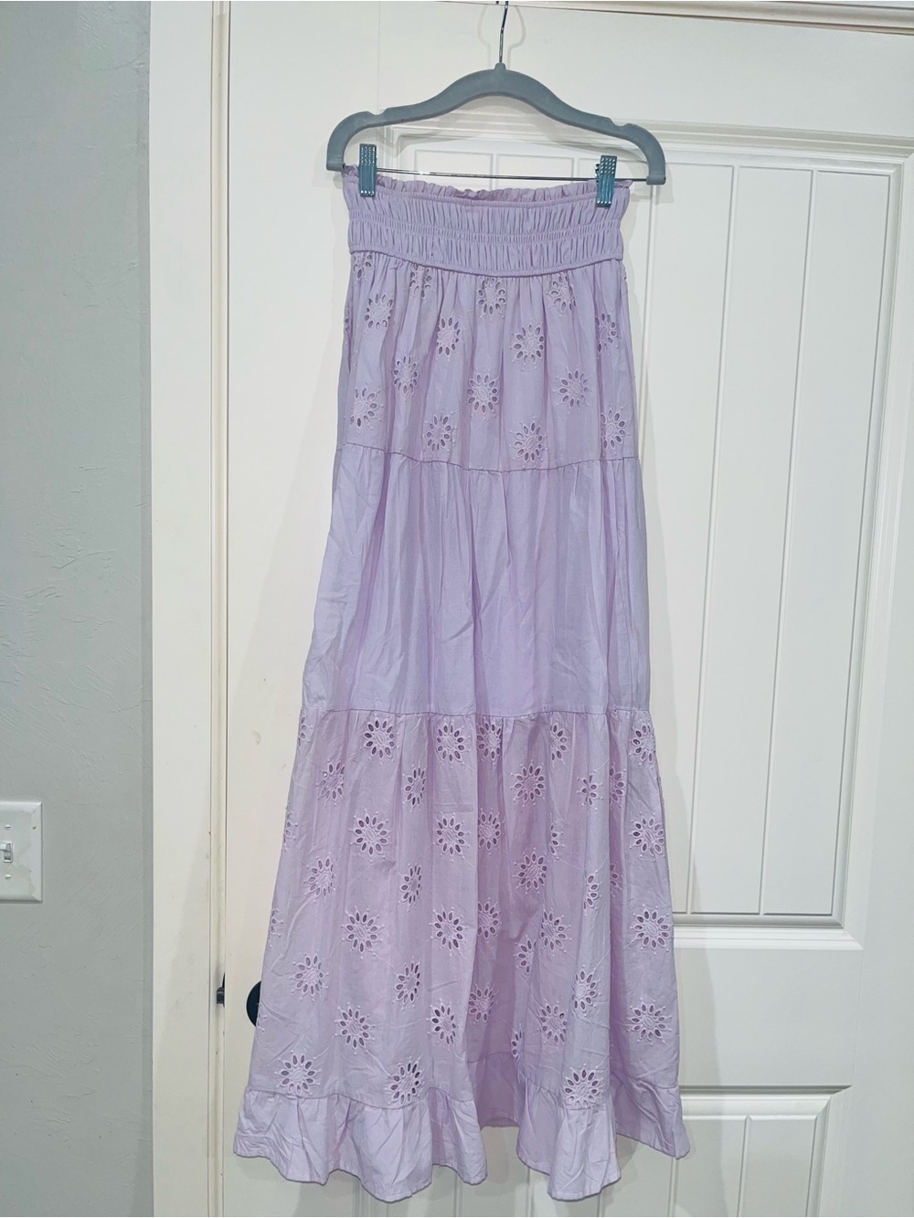 Francesca's Collections Lavender Eyelet Tiered Maxi Skirt
